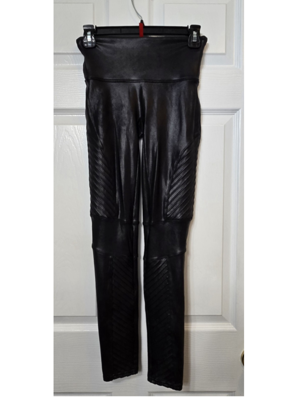 Spanx Faux Leather Moto Leggings Very Black High Waist Ribbed 20136R Size M